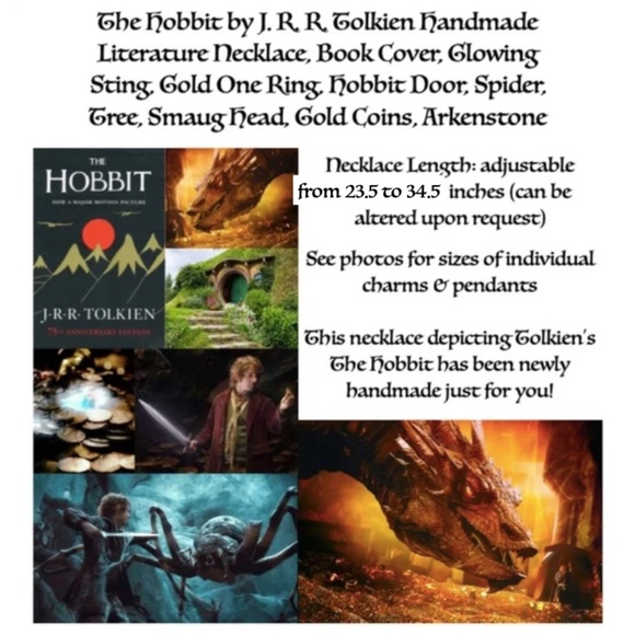 The Hobbit J. R. R. Tolkien Handmade Literature Necklace, Smaug Arkenstone Ring - Picture 15 of 16
